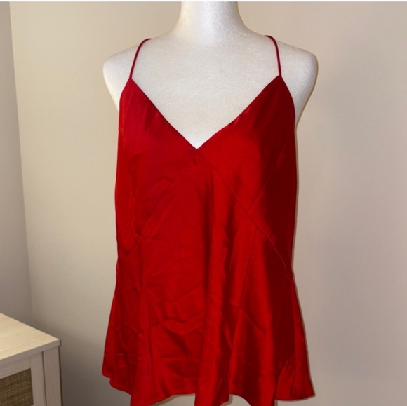 Women's Slim Fit V-Neck Satin Cami Blouse - A New Day Red XS - Picture 2 of 10